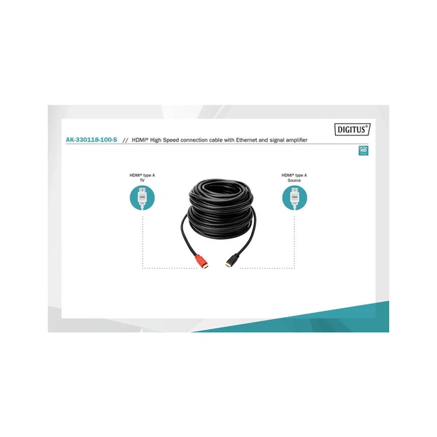 Кабель мультимедійний HDMI M to HDMI M 10.0m 4K Amplifier Digitus (AK-330118-100-S) - зображення 5