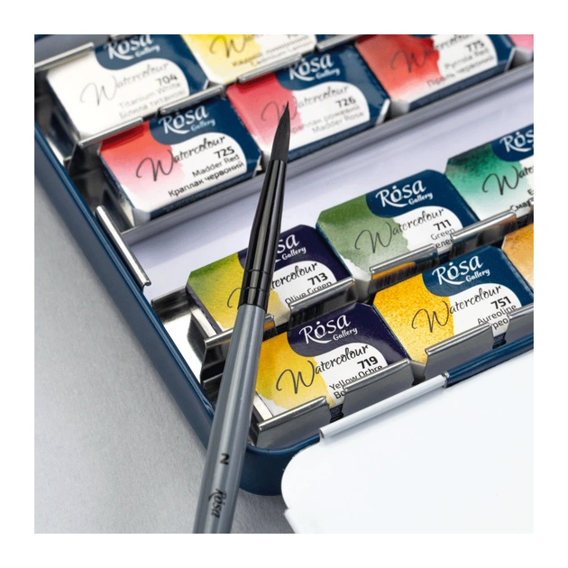 Акварельні фарби Rosa Gallery BOTANICAL 282,5мл з пензлем, кювета Індіго металевий пенал (4823098544791) - picture 4