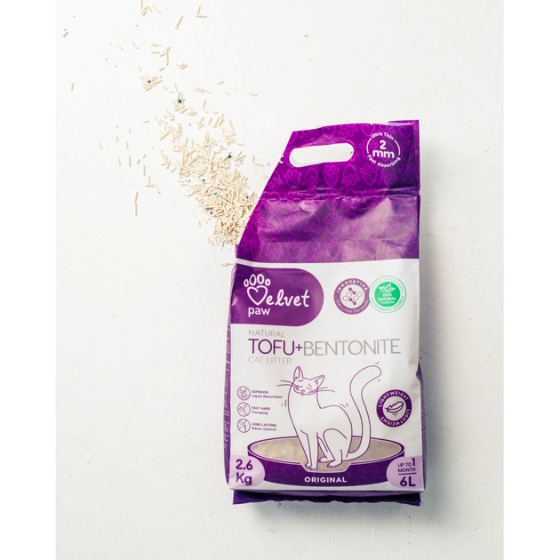 Наповнювач для туалету Velvet Paw TOFU з бентонітом, оригінальний (2 мм) 2.6 кг (TOF70021) - picture 3