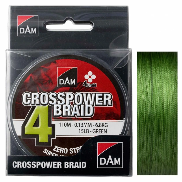 Шнур DAM CROSSPOWER 4-BRAID 110м 0,15мм 8,1кг/18Lb (green) (60073) - зображення 1