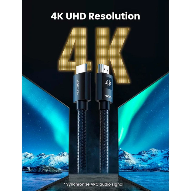 Кабель мультимедійний HDMI M to HDMI M 10.0m 4K30Hz braided HD119 black Ugreen (40104) - зображення 2