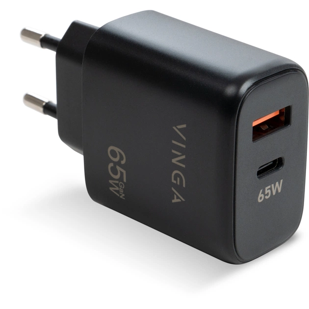 Зарядний пристрій Vinga GaN 65W PD+QC 1C1A ports Wall Charger (VCPCHCA65B) - зображення 1