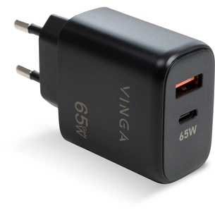 Зарядний пристрій Vinga GaN 65W PD+QC 1C1A ports Wall Charger (VCPCHCA65B) зображення 1