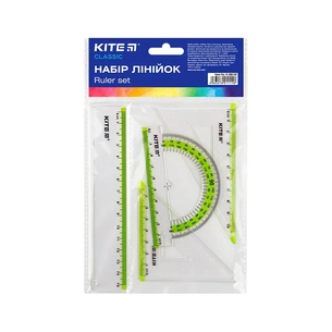 Лінійка Kite набір: лінійка 15 см, 2 косинця, транспортир (салатова смуга) (K-280-09) зображення 1