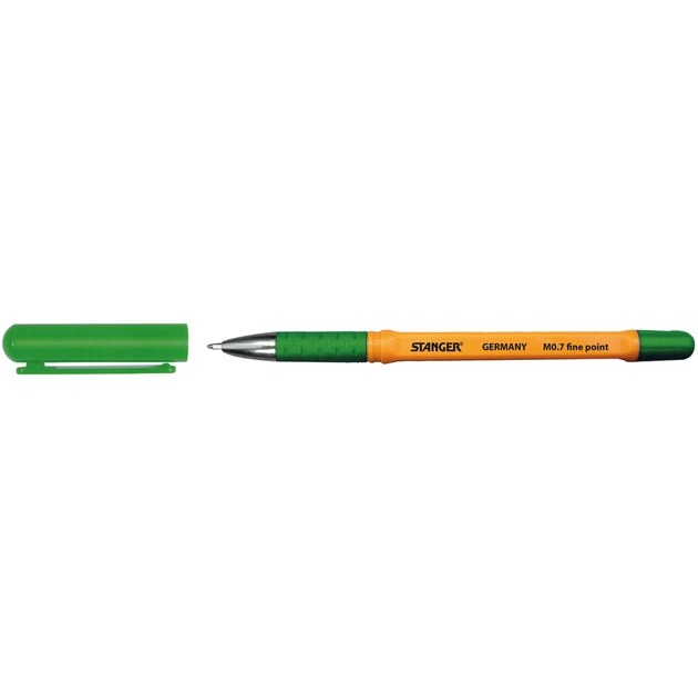Ручка кулькова Stanger Fine point 0,7 мм, з грипом, зелена, 10 шт (M 0.7-18000300058) - зображення 1