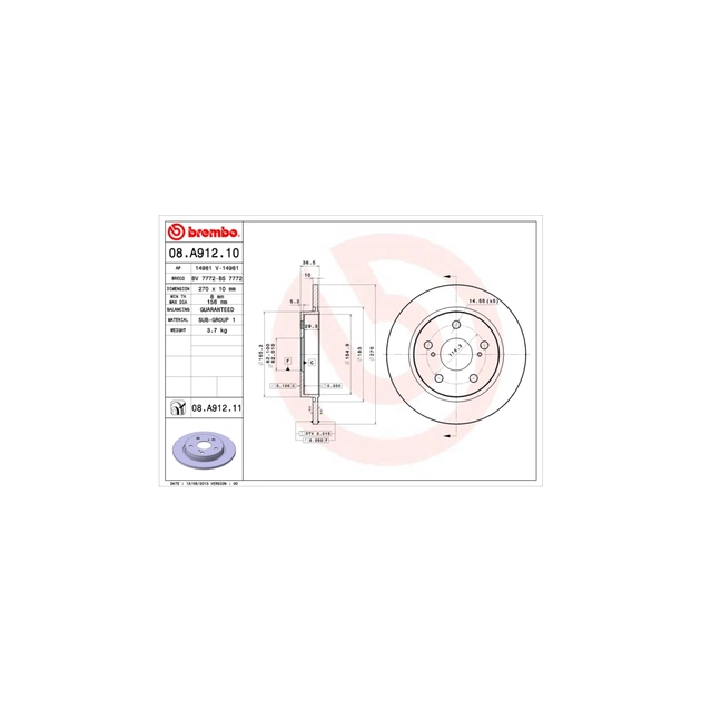 Гальмівний диск Brembo 08.A912.10 - зображення 1