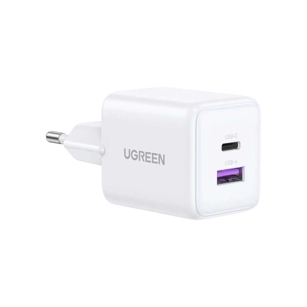 Зарядний пристрій Ugreen USB + USB-C GaN 30W X516 white (65015) - изображение 1