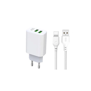 Зарядний пристрій XO L85C (2USB/2.4A) + USB - Type-C White (XO-L85C-T) зображення 1