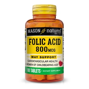 Вітамін Mason Natural Фолієва кислота 800 мкг, Folic Acid, 100 таблеток (MAV-06761) зображення 1