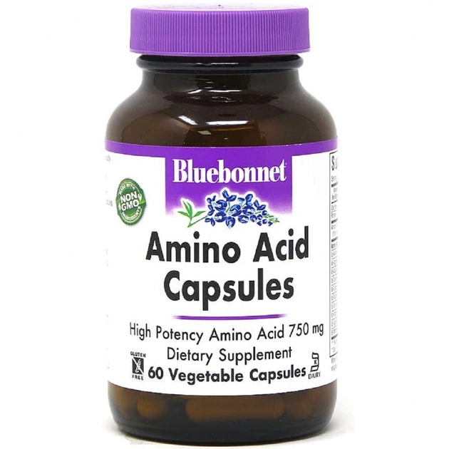 Амінокислота Bluebonnet Nutrition Комплекс Амінокислот 750 мг, Amino Acid, 60 вегетаріанських капсул (BLB0010) - зображення 1