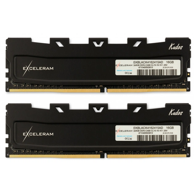 Модуль пам'яті для комп'ютера DDR4 16GB (2x8GB) 2400 MHz Black Kudos eXceleram (EKBLACK4162415AD) - изображение 1