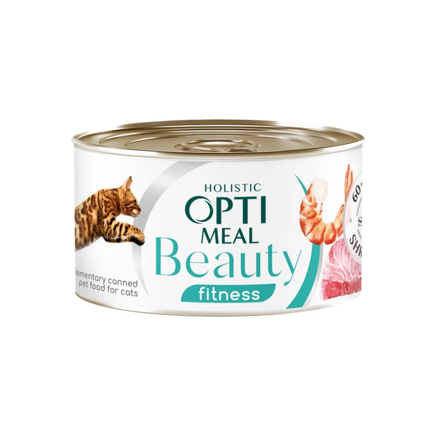 Консерви для котів Optimeal Beauty Fitness смугастий тунець у соусі з креветками 70 г (4820215366229) - изображение 1