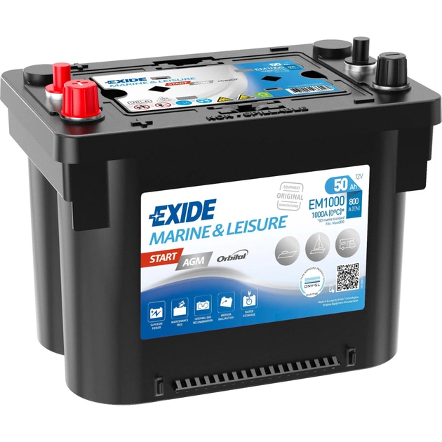 Акумулятор автомобільний EXIDE MARINE & LEISURE AGM 50Ah клеми по центру (800EN) (EM1000) - изображение 1