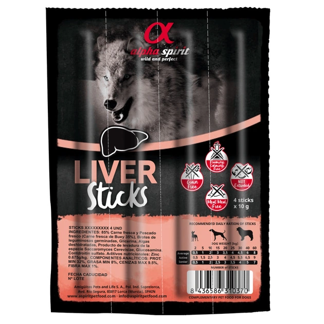 Лакомство для собак Alpha Spirit DOG Sticks Liver полувлажные из печени, палочки 40 г (8437013576918) - изображение 1
