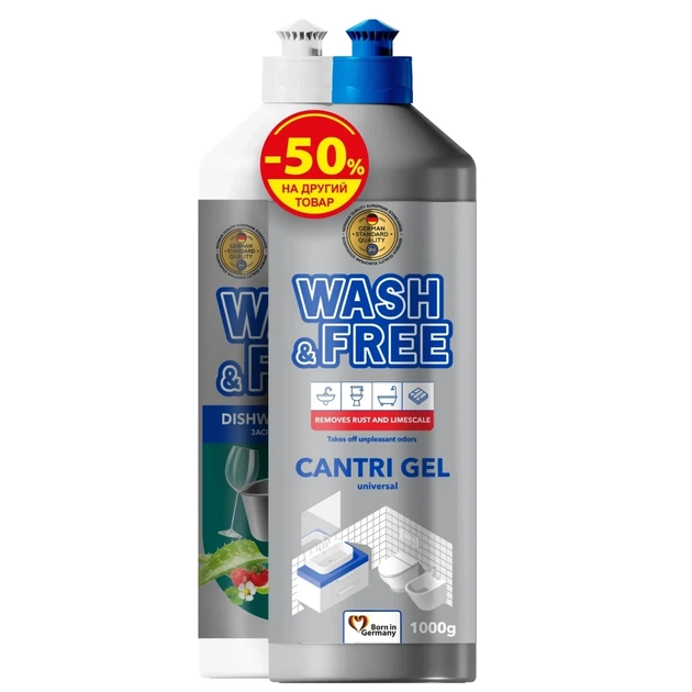 Набор бытовой химии Wash&Free Чистящее средство универсальное 1000 г + Средство для мытья посуды Алоэ и земляника 1000 г (9200000991044) - изображение 1