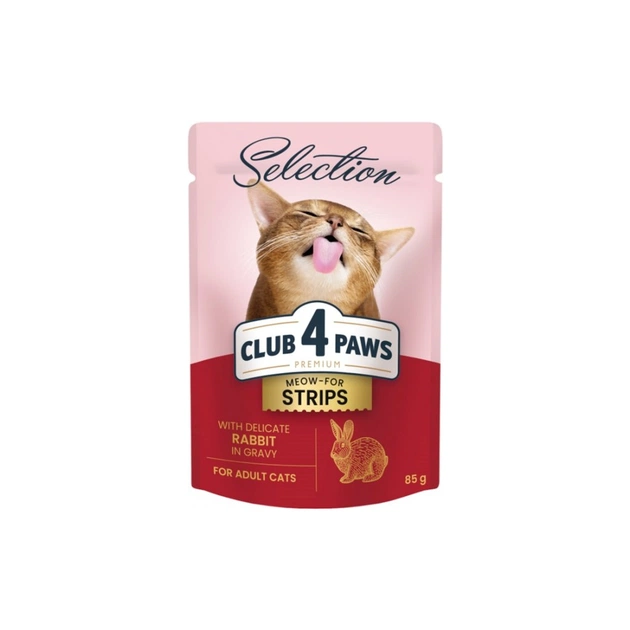 Влажный корм для кошек Club 4 Paws Selection Плюс Полоски с кроликом в соусе 85 г (4820215368087) - изображение 1