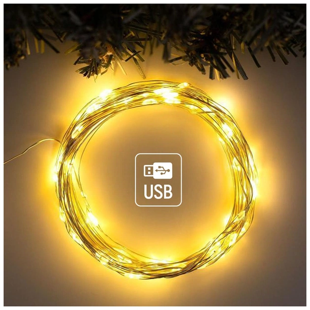 Гірлянда ColorWay Роса LED 100 10 м 8 функцій теплий колір USB (CW-G-100L10NU) - picture 6