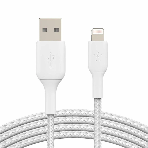 Дата кабель USB 2.0 AM to Lightning 2.0m BRAIDED white Belkin (CAA002BT2MWH) - изображение 1