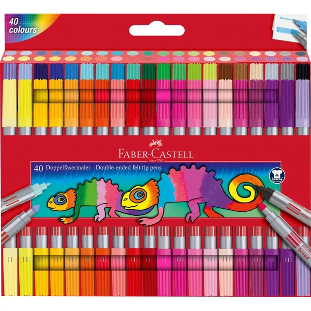 Фломастеры Faber-Castell двухсторонние Double-ended Fibre tip, 40 цветов (32421) - изображение 1