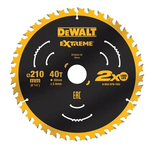 Диск пильний DeWALT EXTREME, 210 х 30 мм, 40z, ATB, 7 градусів, 7000 об/хв. (DT20433) зображення 1