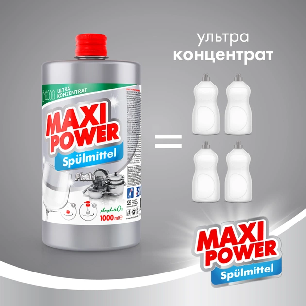 Засіб для ручного миття посуду Maxi Power Платинум запаска 1000 мл (4823098408475) - изображение 3