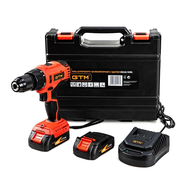 Шуруповерт GTM DSI18/60BL з ударом, 18V, 60Нм, 2x2Ah (DSI18/60BL) - зображення 1