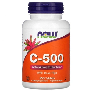 Вітамін Now Foods Вітамін C-500 з шипшиною, With Rose Hips, 250 таблеток (NOW-00672) зображення 1