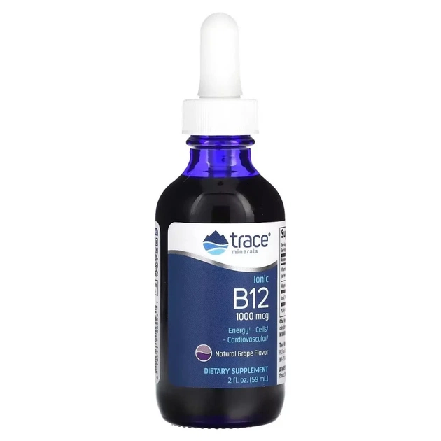 Вітамін Trace Minerals Вітамін B12 іонний у краплях, 1000 мкг, смак винограду, Ionic B12 (TMR-00356) - зображення 1
