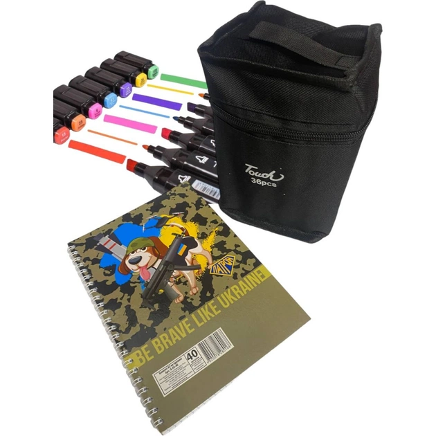 Набір маркерів Touch двосторонніх скетч маркерів 36 шт в чохлі + блокнот А5 (40 арк) в асортименті для хлопчиків (XK-MRK-BOY) - picture 7