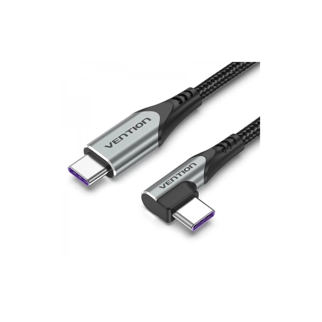 Дата кабель USB-C to USB-C 1.0m 5A 90° corner aluminum gray Vention (TAKHF) - зображення 1