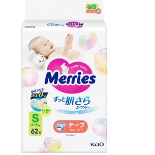 Підгузки Merries розмір S (4-8 кг) 62 шт (4901301437709) зображення 1
