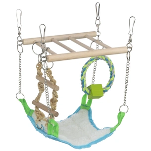 Іграшка для гризунів Trixie Підвісний міст Гамак з іграшками Дерево і мотузка 17 х 22 х 15 см (4011905062983) зображення 1