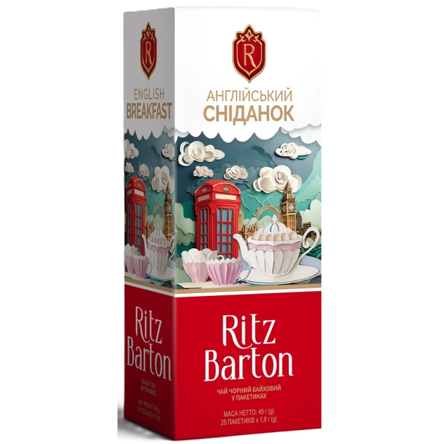Чай Ritz Barton Англійський сніданок Чорний байховий 25 пакетиків по 1.8 г (4820279611013) - зображення 1