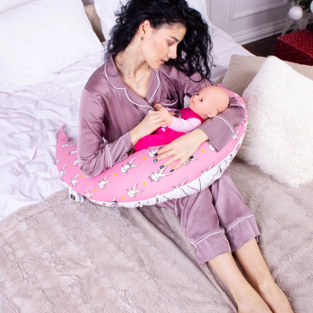 Подушка MirSon для вагітних та годування №8329 Print Line 17-0528 Bunnies pink Бязь 30х170х20 см (2200006200543) - picture 6