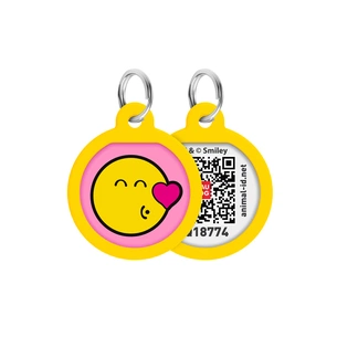Адресник для тварин WAUDOG Smart ID з QR паспортом "Смайли на рожевому", коло 25 мм (225-0187) изображение 1