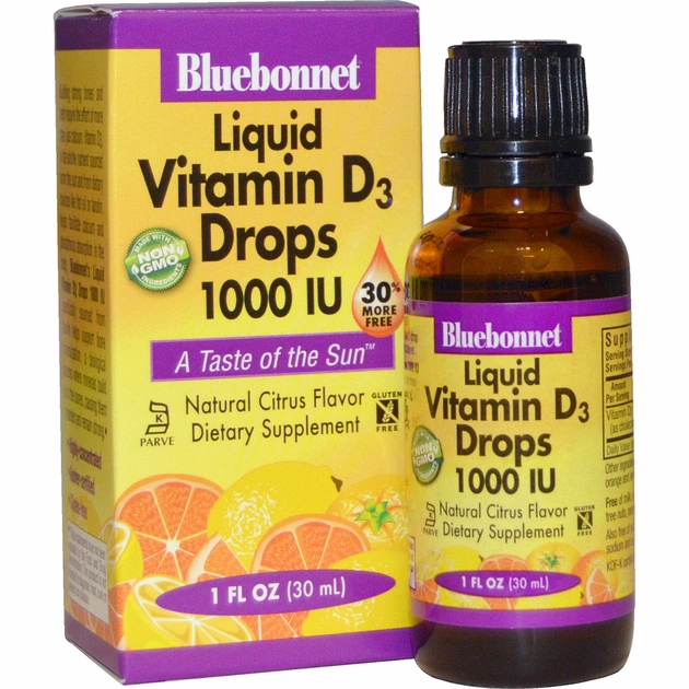 Вітамін Bluebonnet Nutrition Рідкий Вітамін D3 1000IU, Смак Апельсина, 30мл краплі (BLB-00374) - зображення 1