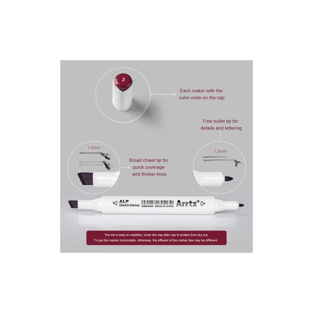 Художній маркер Arrtx Спиртові Alp ASM-02RD 24 кольори Червоні відтінки (LC302253) - picture 3