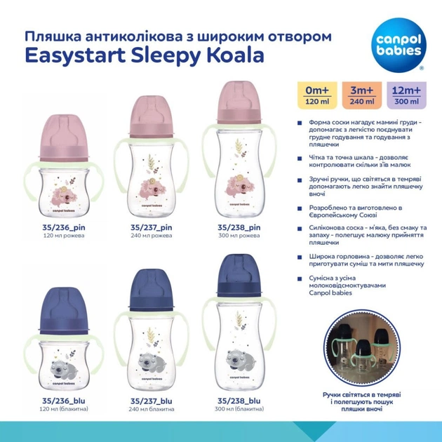 Бутылочка для кормления Canpol babies Easystart Sleepy Koala 240 мл розовая (35/237_pin) - изображение 4