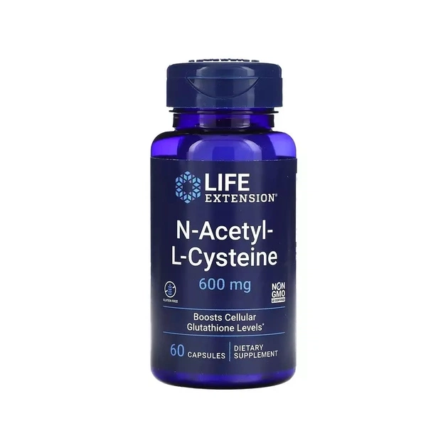 Амінокислота Life Extension N-ацетил-L-цистеїн, 600 мг, NAC N-Acetyl-L-Cysteine, 60 капсул (LEX-15436) - зображення 1