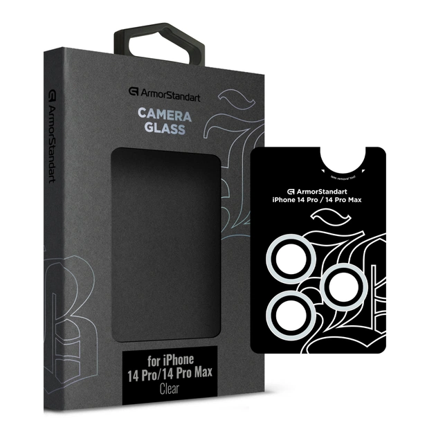 Стекло защитное Armorstandart Camera glass Supreme Black Icon iPhone 14 Pro/14 Pro Max Clear (ARM76601) - изображение 1