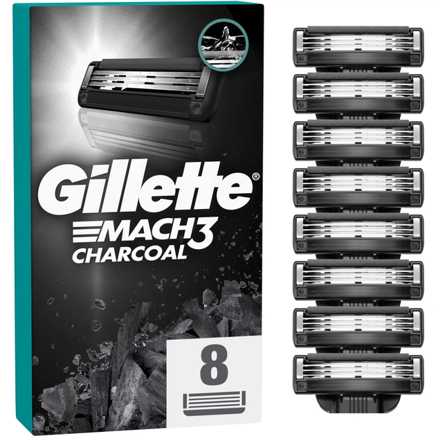 Змінні касети Gillette Mach3 Charcoal Деревне вугілля 8 шт. (8700216085472) - picture 1