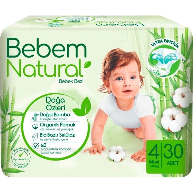 Підгузки Bebem Natural 4 maxi 7-14 кг 30 шт (8690536806027) - зображення 1