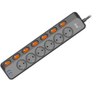 Мережевий фільтр живлення 2E 2E-SP6M3SWBK 3m (2E-SP6M3SWBK) зображення 1