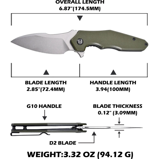 Ніж Hightron Mini Ventura, D2, G10, зелений, сталевий stonewash клинок (HK05GRNS) - зображення 11