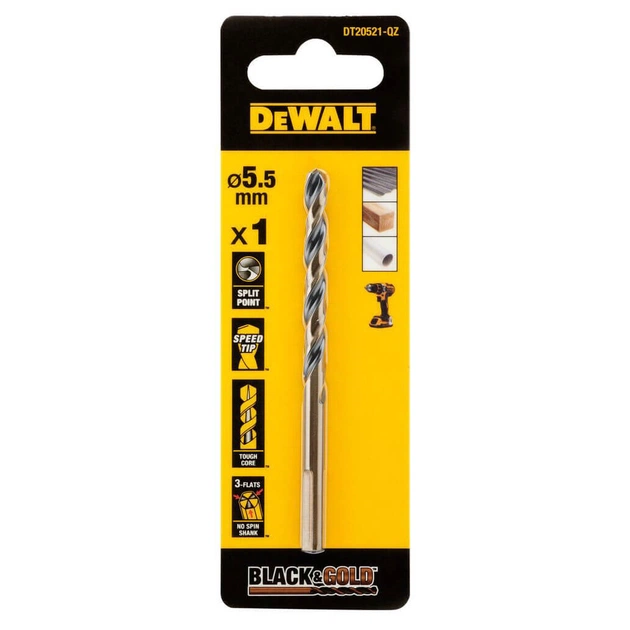 Сверло DeWALT по металлу Black & Gold,HSS-G, 5.5 х 93 х 57 мм (DT20521) - изображение 1