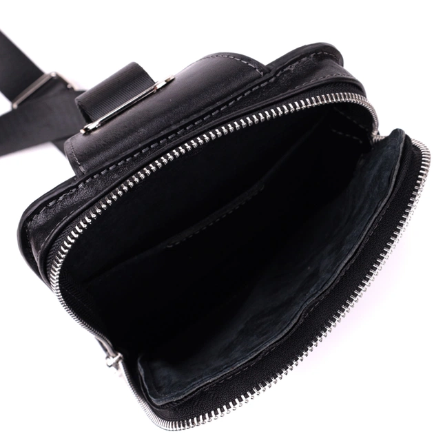 Сумка Grande Pelle Бананка з зернистої натуральної шкіри Чорна (22879) - зображення 6