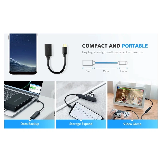 Перехідник OTG USB 3.0 AF to USB-C US154 black Ugreen (30701) - зображення 9