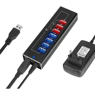 Концентратор Dynamode 4*USB3.0 data ports + 3*2.4А charge with Power Adaptor metal (DM-UH-P407) зображення 1