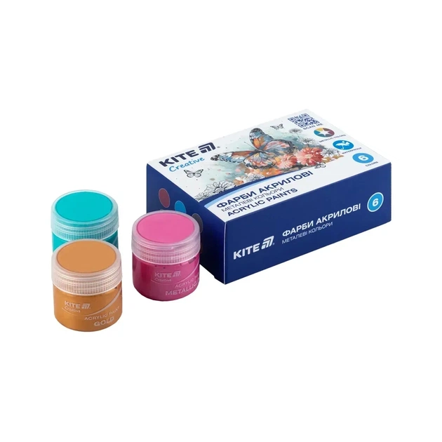 Акрилові фарби Kite Creative 6 металевих кольорів, 20 мл (K-273) - picture 2