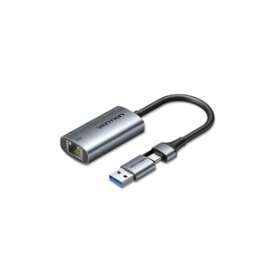 Перехідник USB-C + USB A to RJ45 Ethernet 1000Mbps 0.15m aluminum gray VENTION (CFQHB) изображение 1